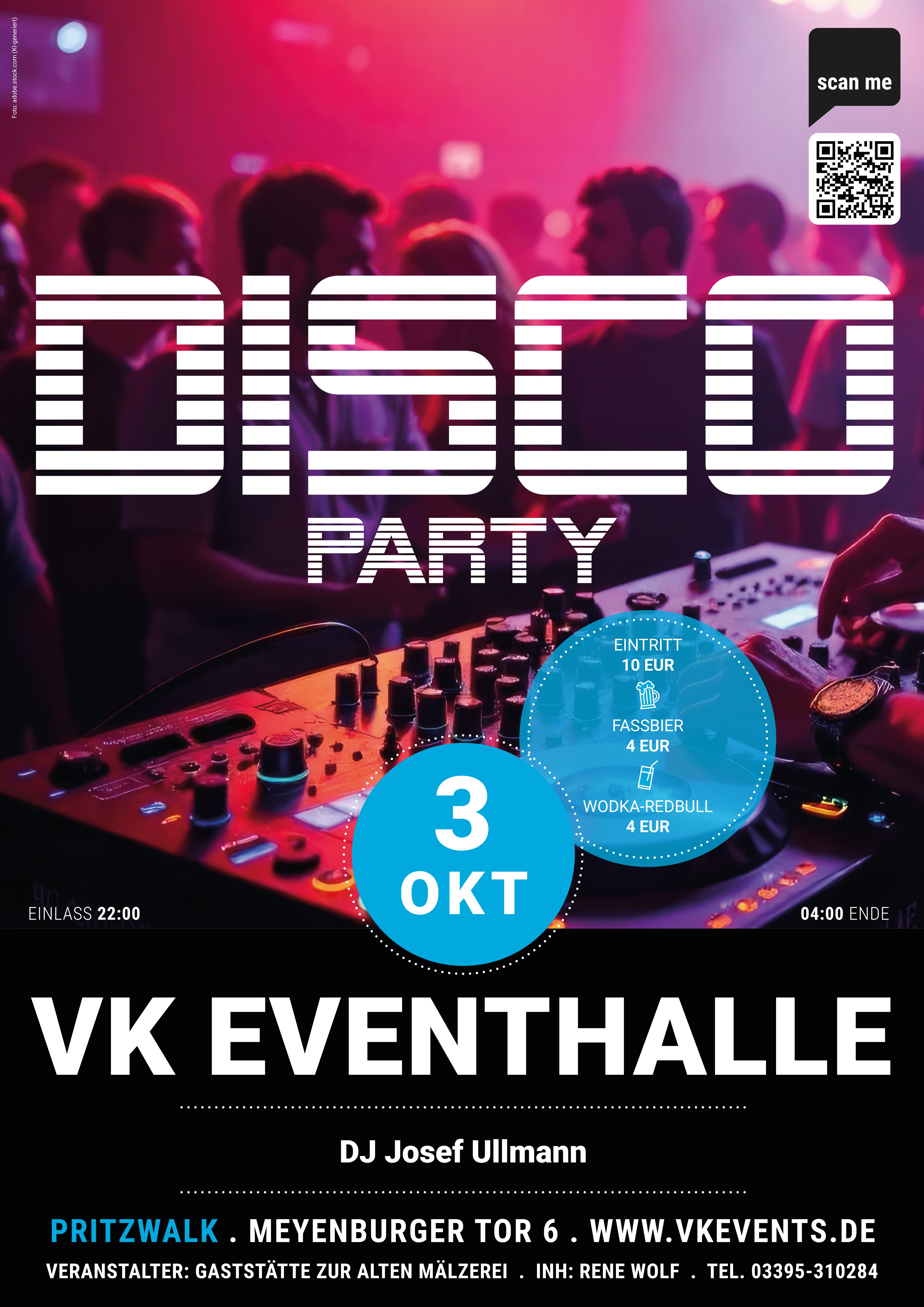 Flyer Disco Party am 03.10.2025 in der VK Eventhalle