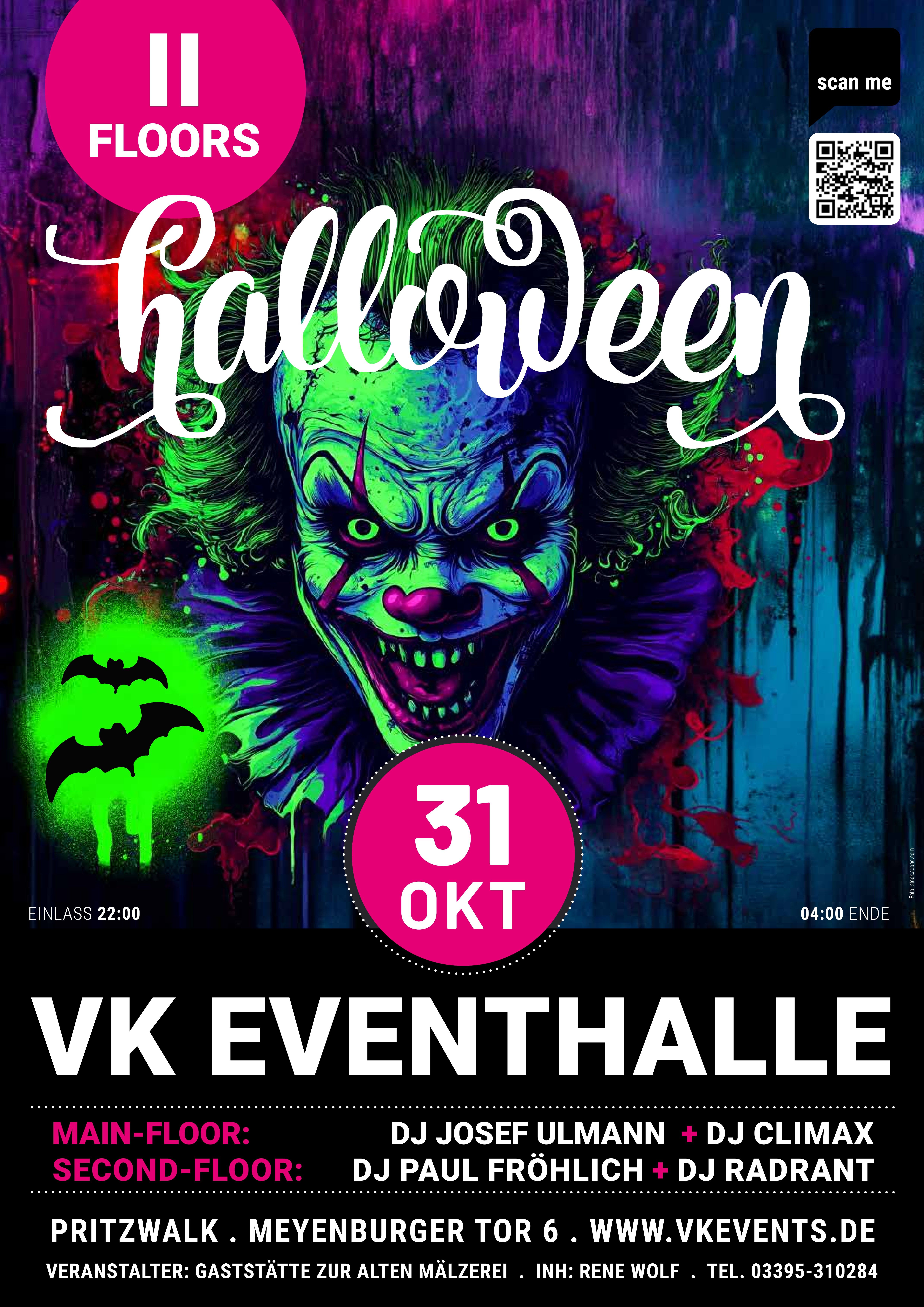 Flyer Halloween am 31.10.2026 in der VK Eventhalle